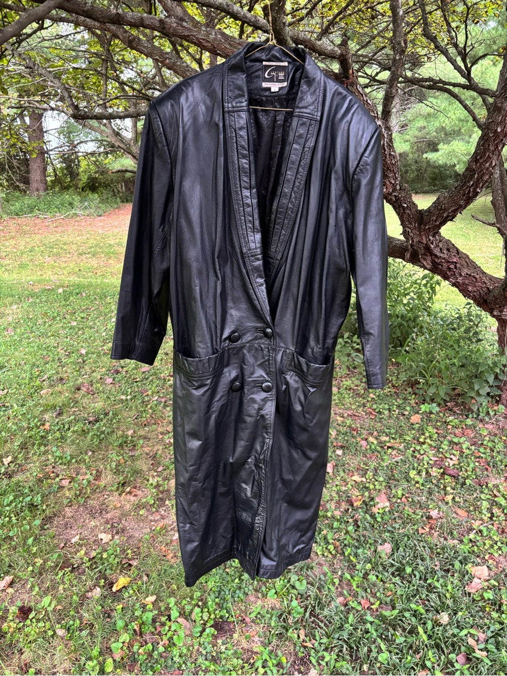 Vintage Black Leather Trench Coat -